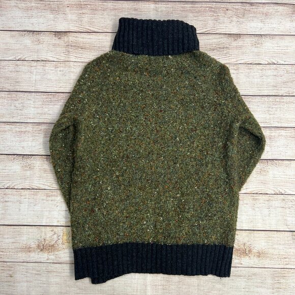 Cynthia Rowley Green Speckled Turtleneck Sweater Small Charcoal Trim Cozy - Picture 2 of 11